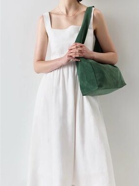 Quince 100% European linen fit and flare midi dress white small nwt pockets